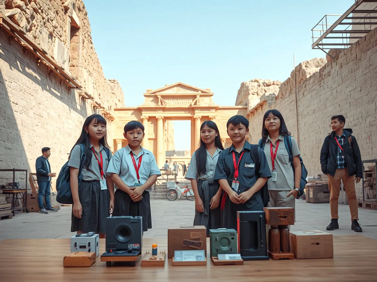 中学研学旅行学生参观文化遗址