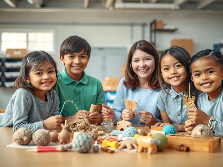 学生展示研学手工课程作品