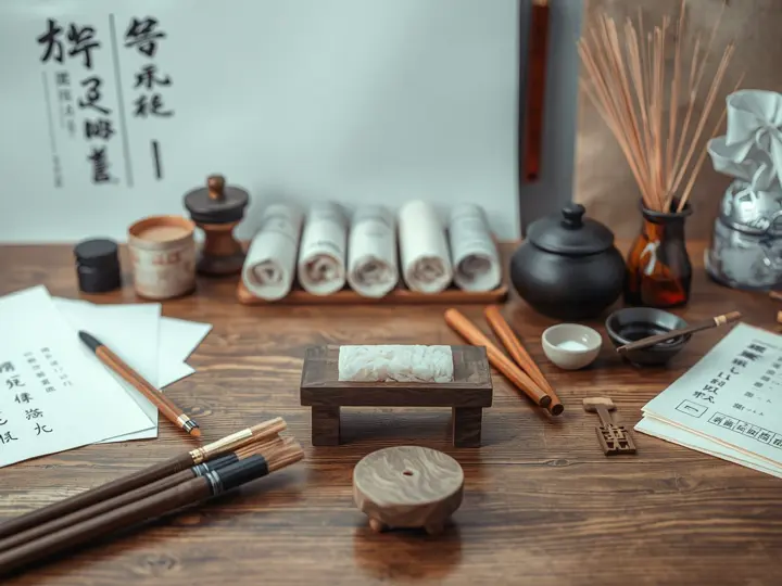 书法和茶道体验所需的物料样品展示